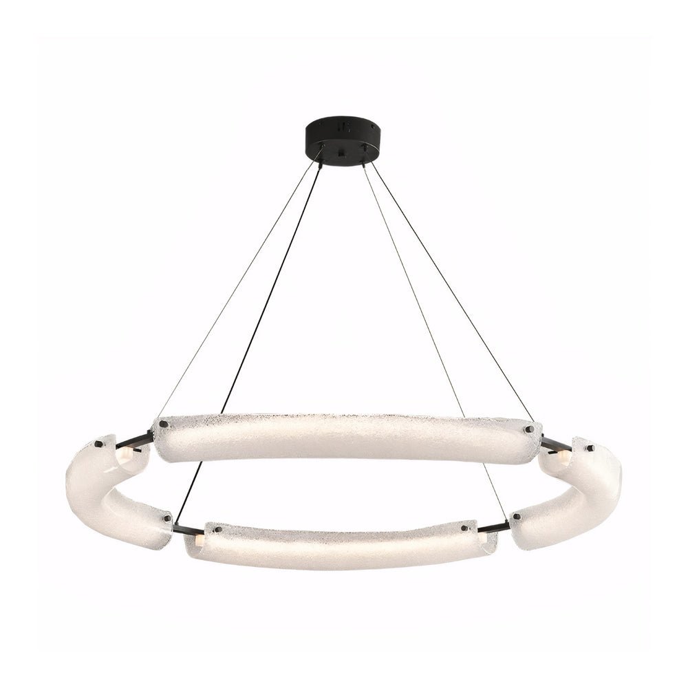 LED Chandelier Modern Frosted Glass Ring Black Iron Dining Pendant