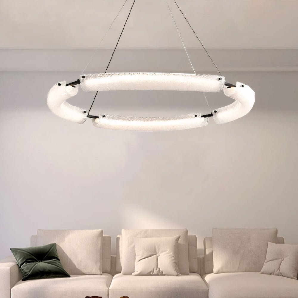 LED Chandelier Modern Frosted Glass Ring Black Iron Dining Pendant