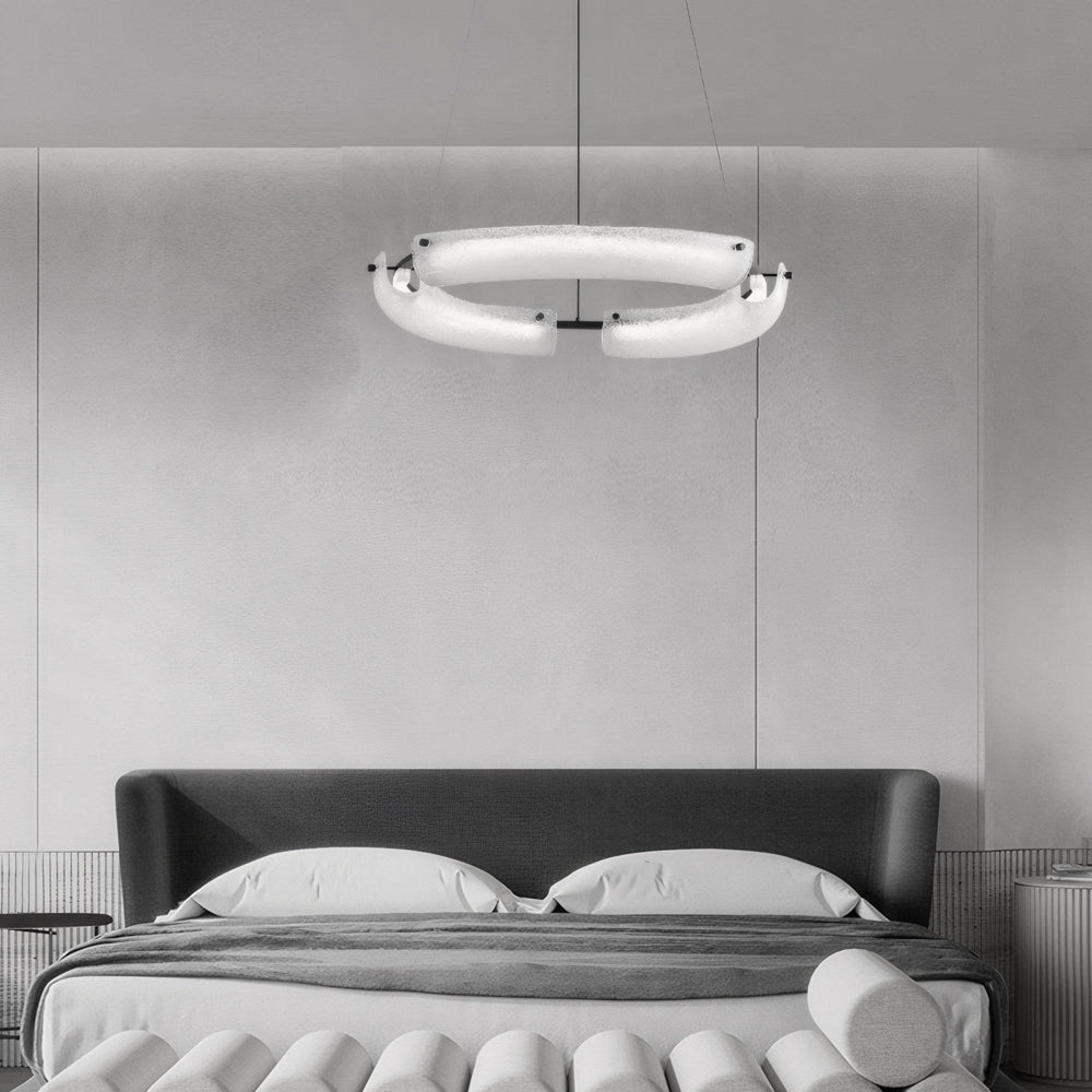 LED Chandelier Modern Frosted Glass Ring Black Iron Dining Pendant