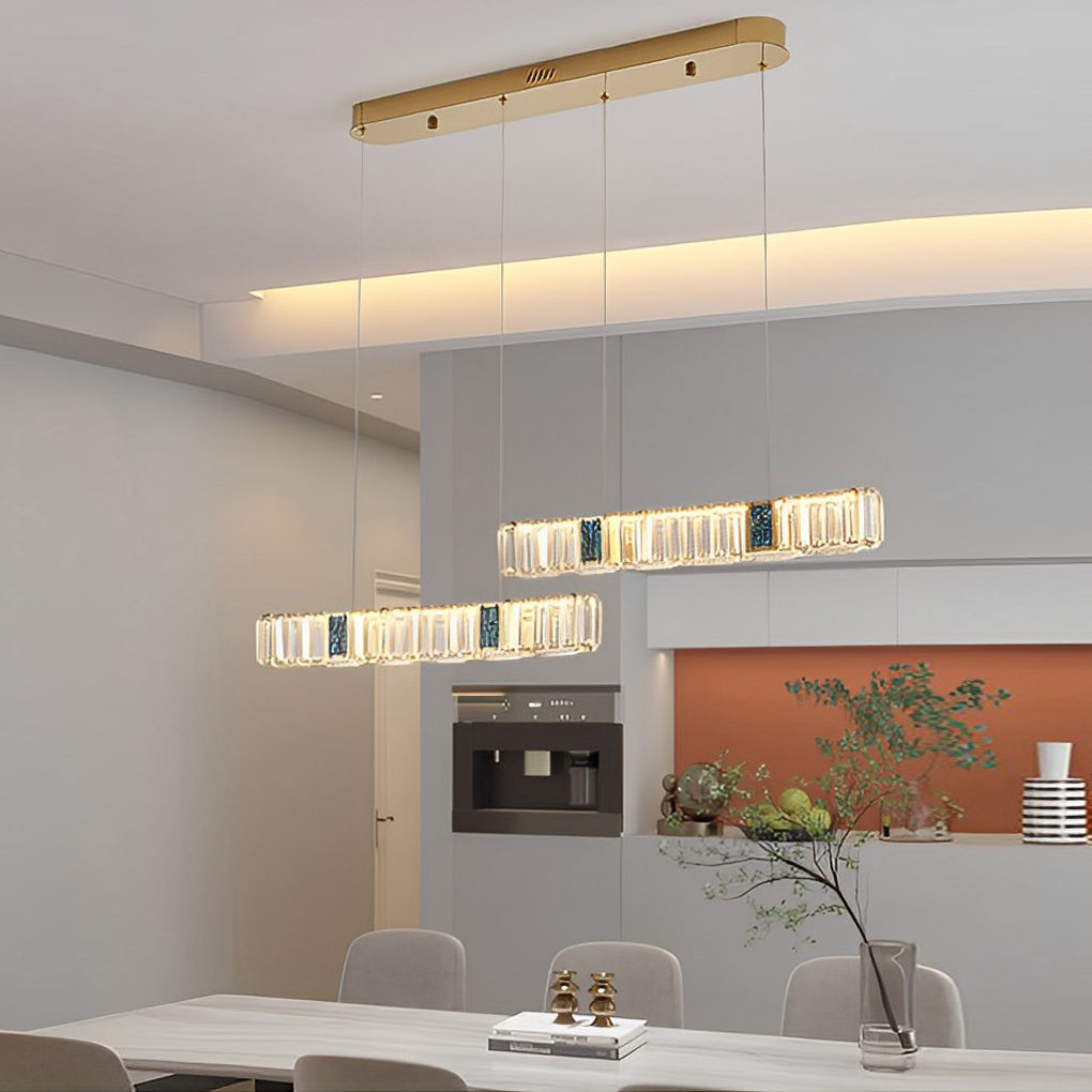 Crystal Chandelier Modern LED Linear Strip Dimmable Dining Room Pendant