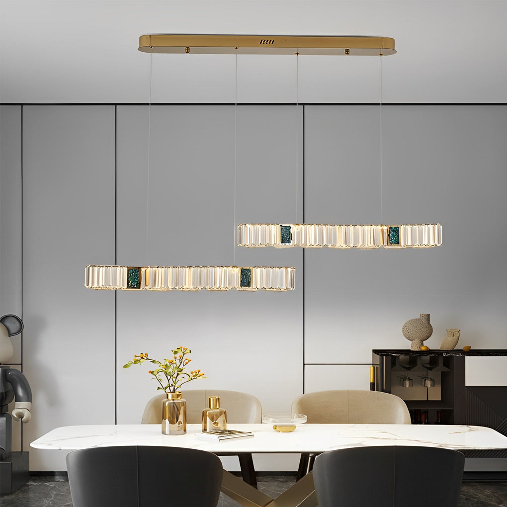Crystal Chandelier Modern LED Linear Strip Dimmable Dining Room Pendant