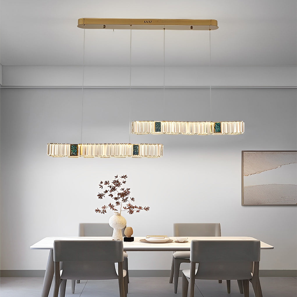 Crystal Chandelier Modern LED Linear Strip Dimmable Dining Room Pendant
