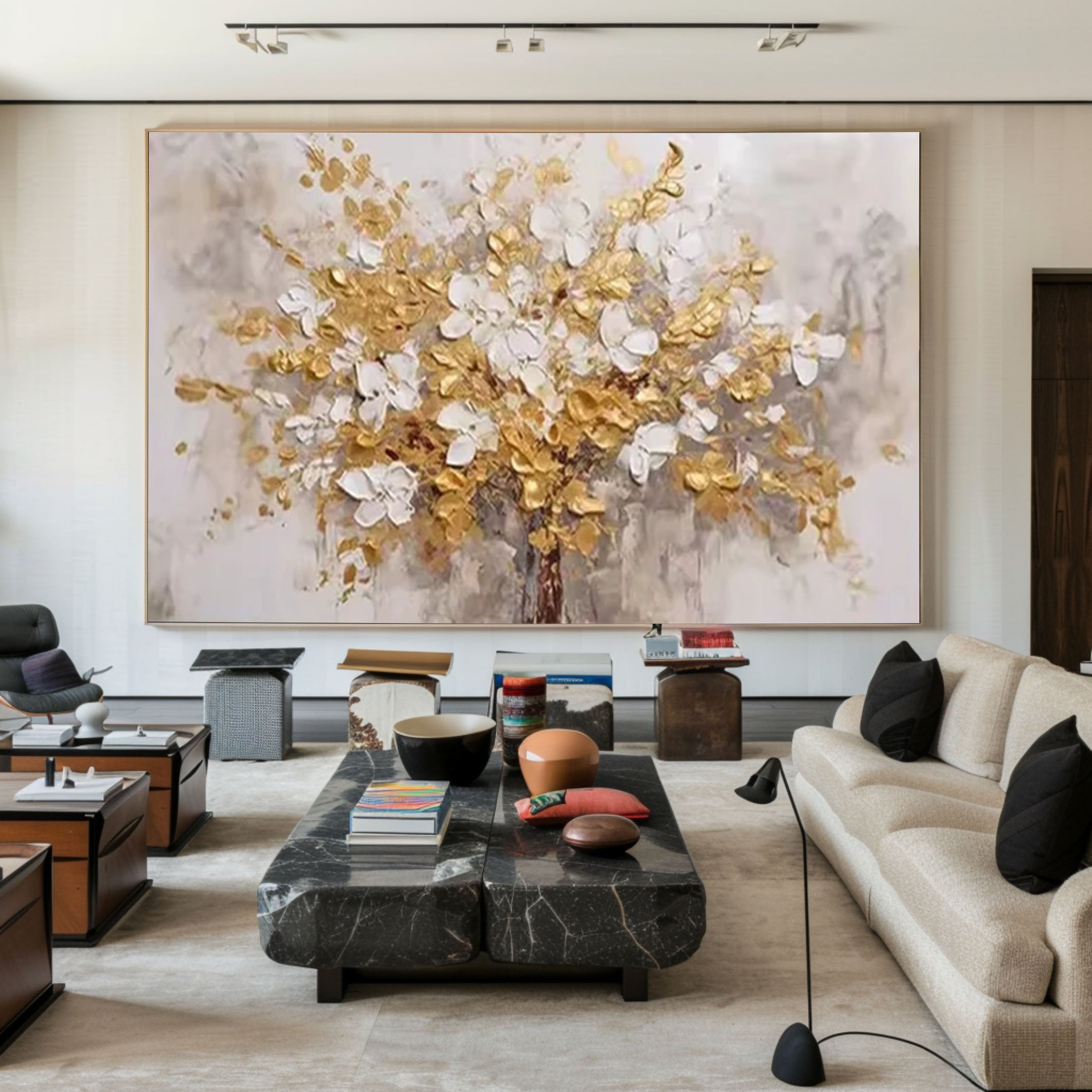 Golden Blossoms Tree Luxury Wall Art