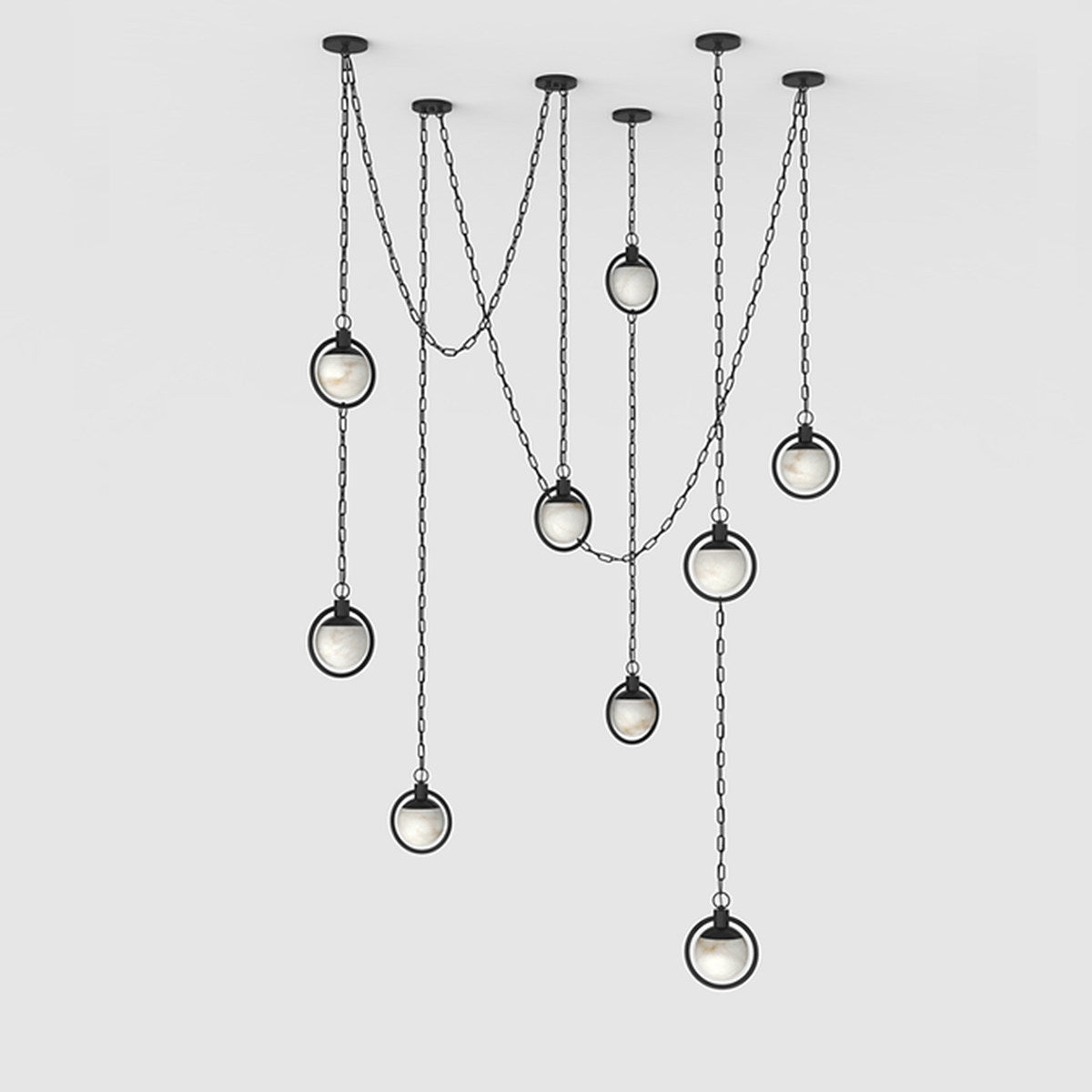 Alabaster Orb Swag Chain Pendant Lamp