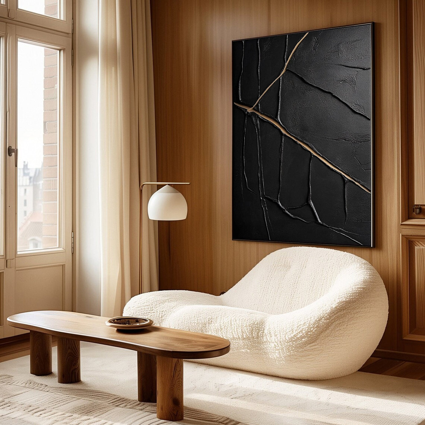 Golden Cracks II — Black & Gold Abstract Wall Art