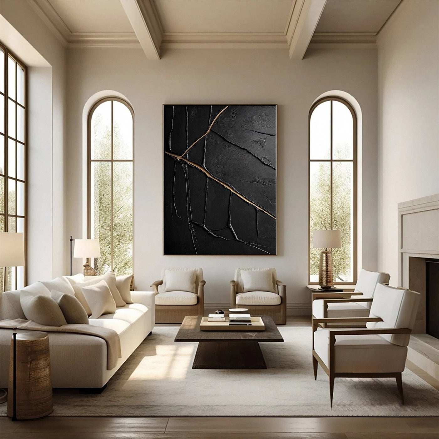Golden Cracks II — Black & Gold Abstract Wall Art