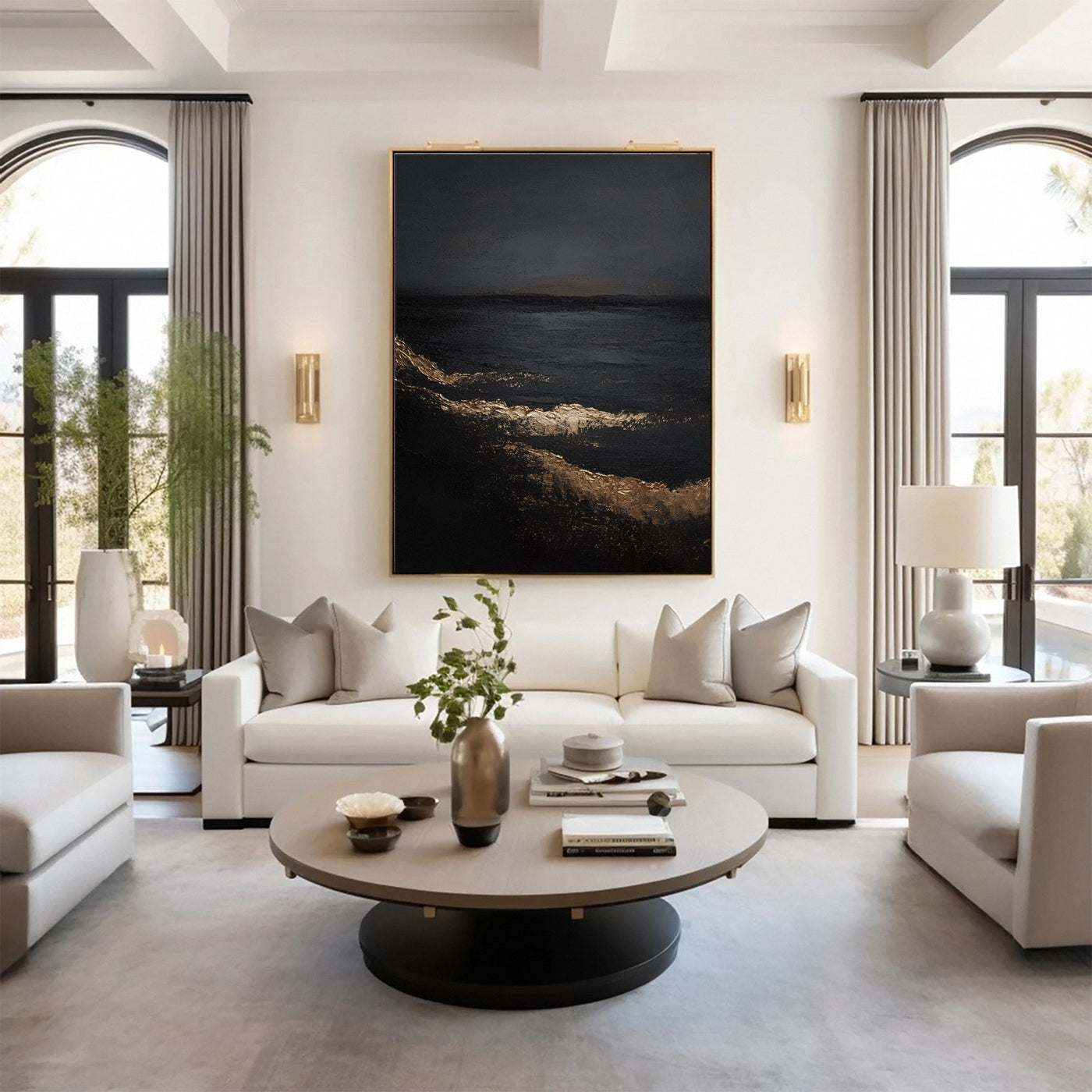 Golden Depths — Black & Gold Abstract Canvas Art