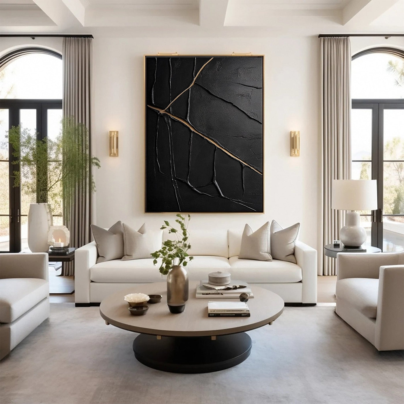 Golden Cracks II — Black & Gold Abstract Wall Art
