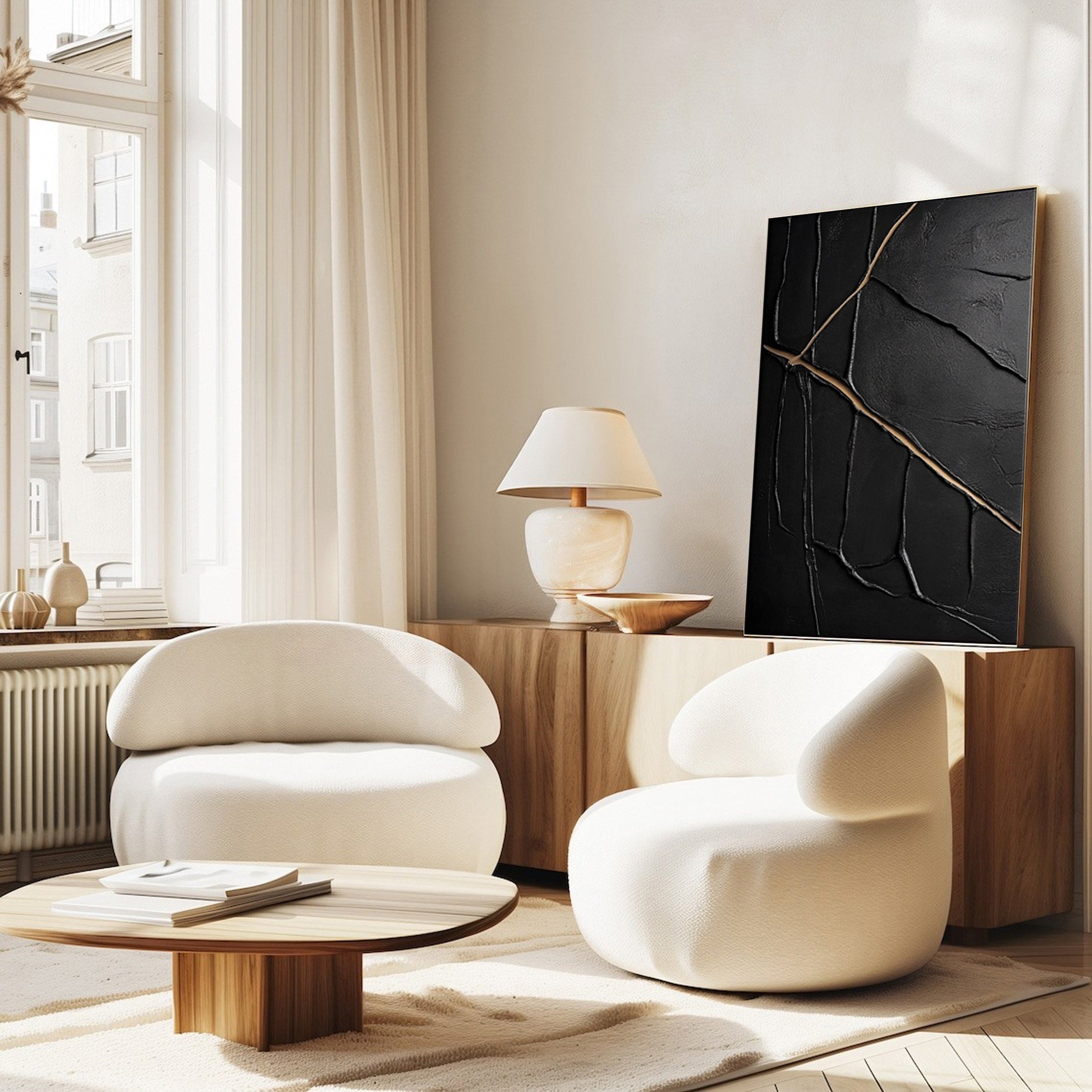 Golden Cracks II — Black & Gold Abstract Wall Art