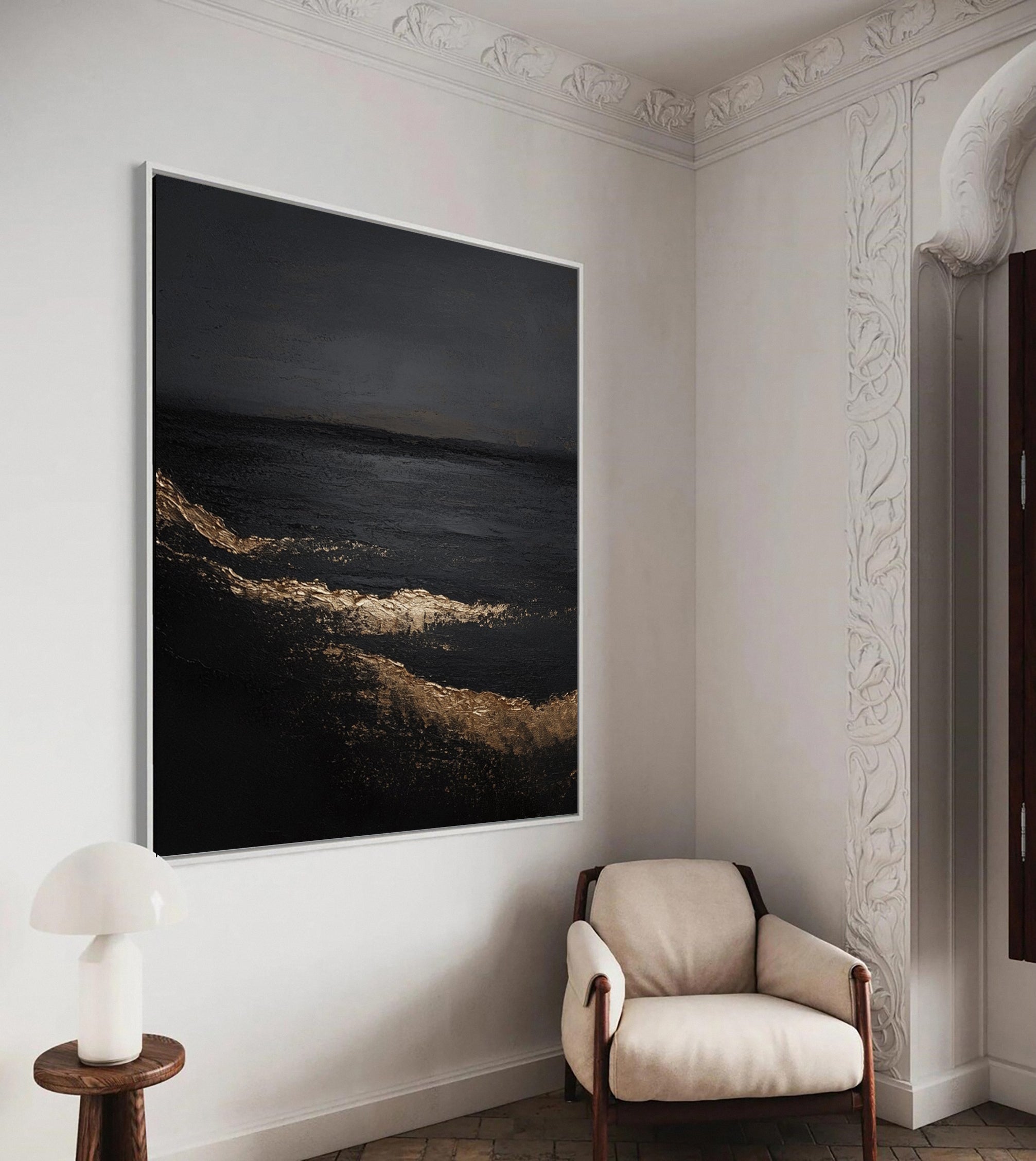 Golden Depths — Black & Gold Abstract Canvas Art