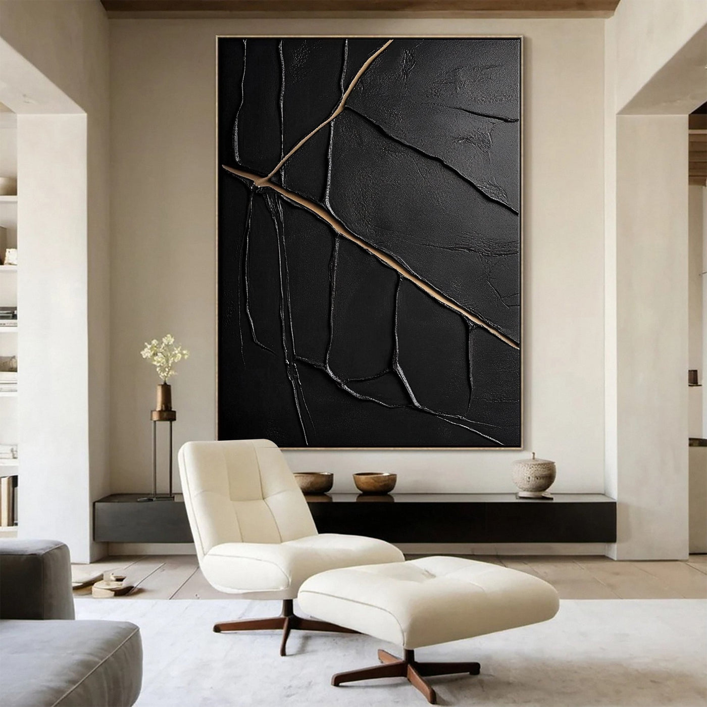 Golden Cracks II — Black & Gold Abstract Wall Art