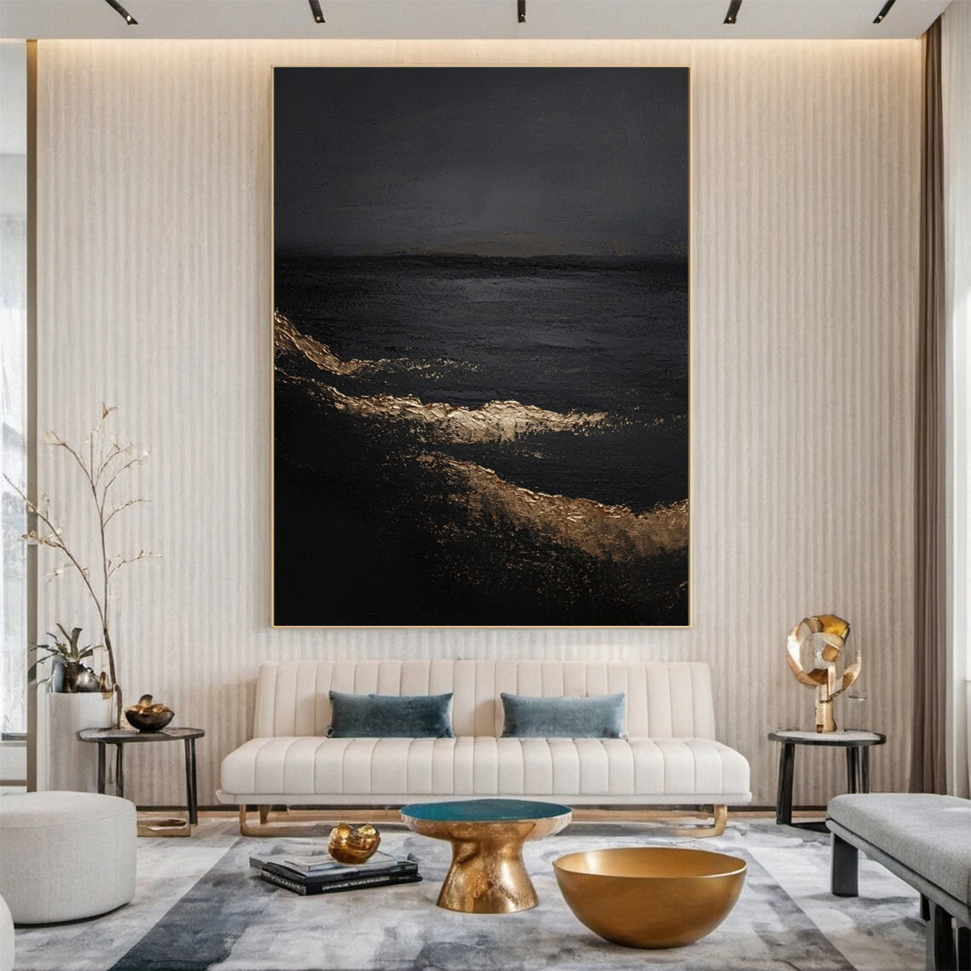 Golden Depths — Black & Gold Abstract Canvas Art
