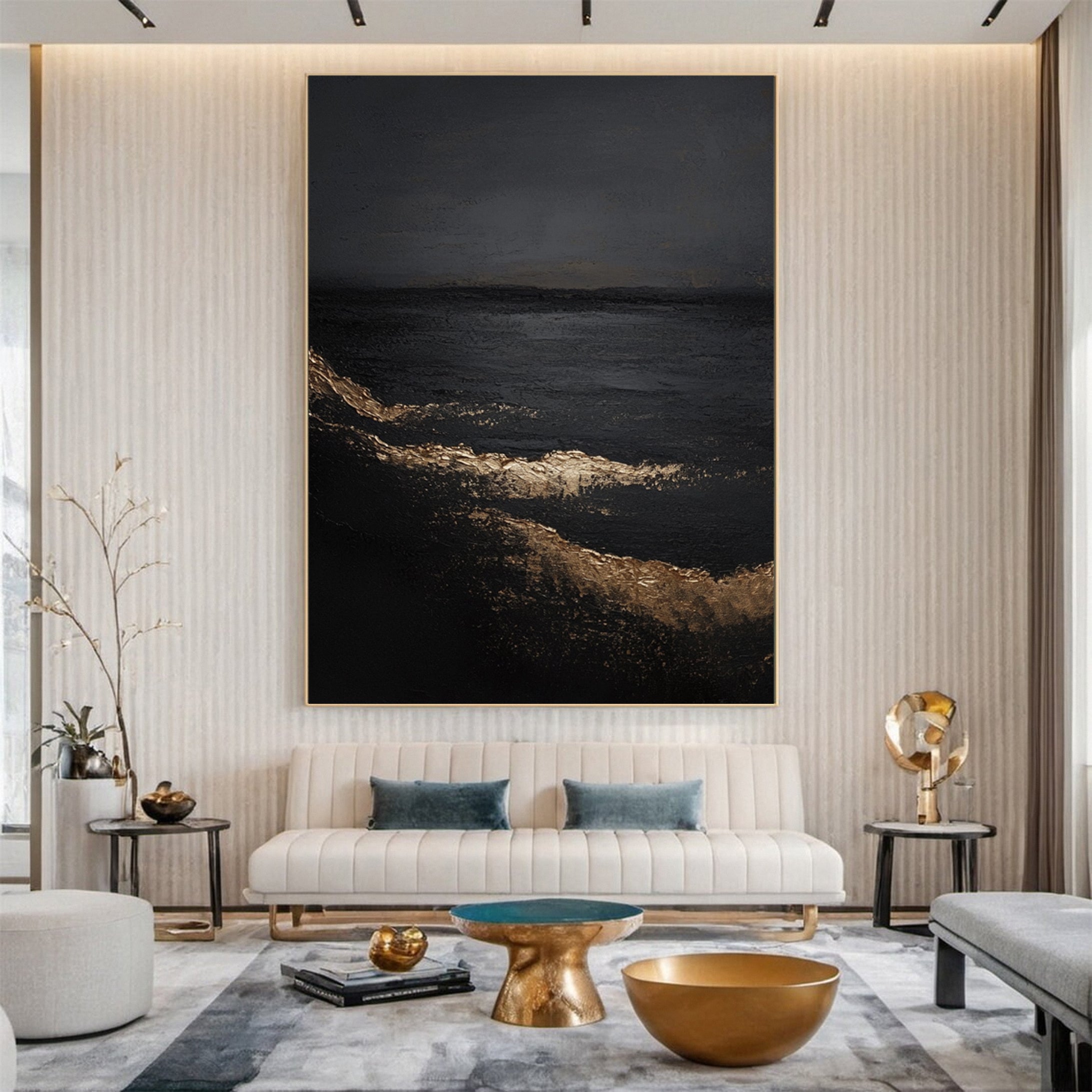 Golden Depths — Black & Gold Abstract Canvas Art