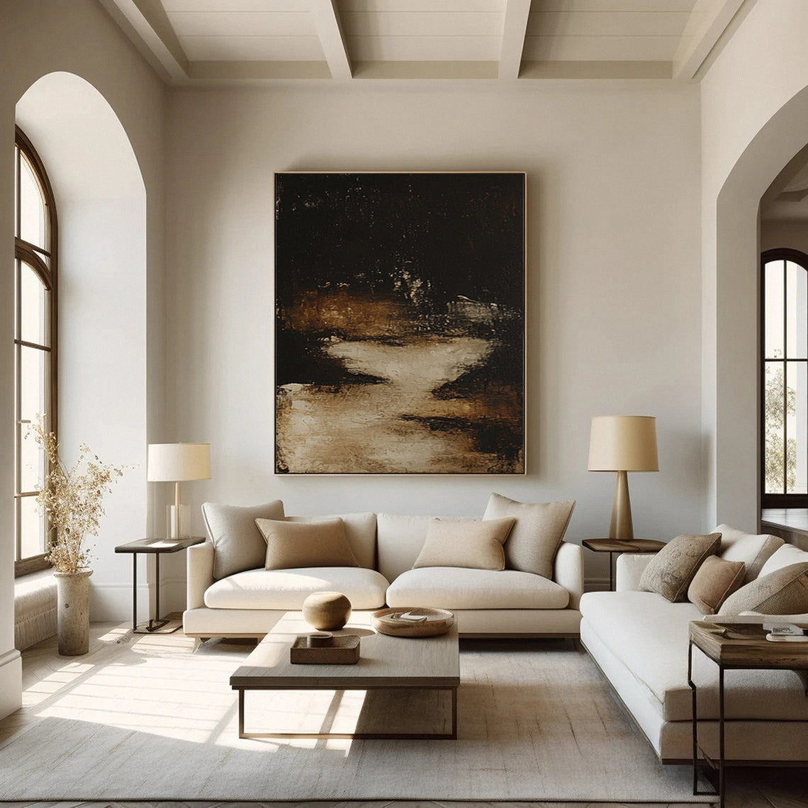 Golden Depths II — Black & Gold Abstract Canvas Art