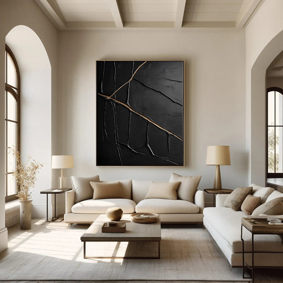 Golden Cracks II — Black & Gold Abstract Wall Art