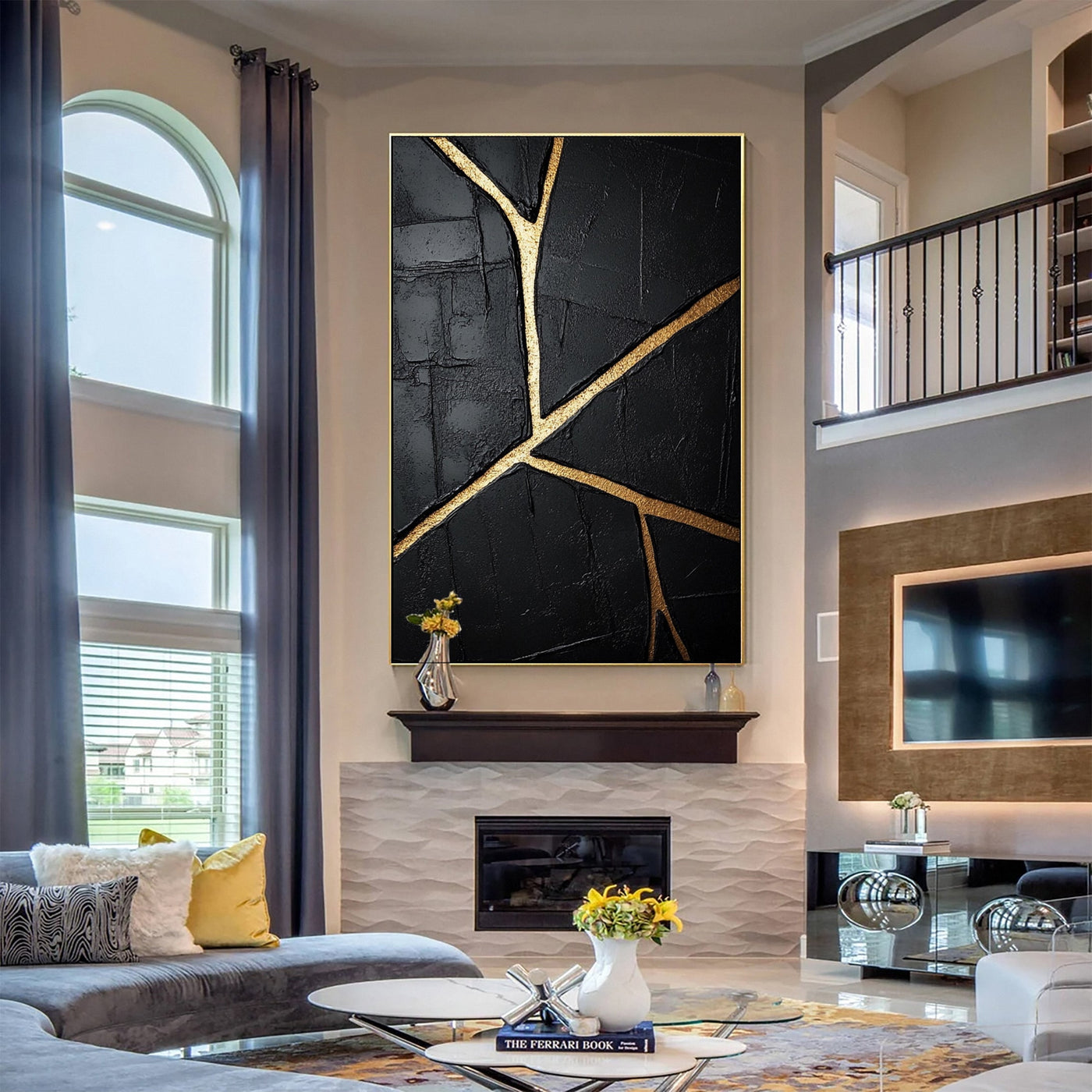 Golden Cracks I — Black & Gold Abstract Wall Art