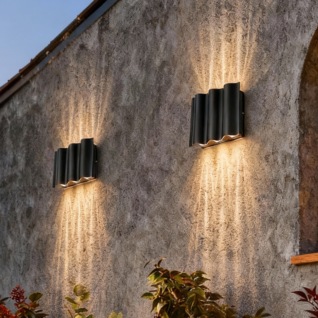 Outdoor Wall Sconce Modern LED Up Down Light Wavy Aluminum Patio