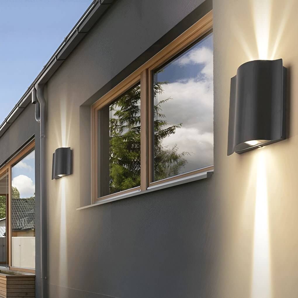Outdoor Wall Sconce Modern LED Up Down Light Wavy Aluminum Patio