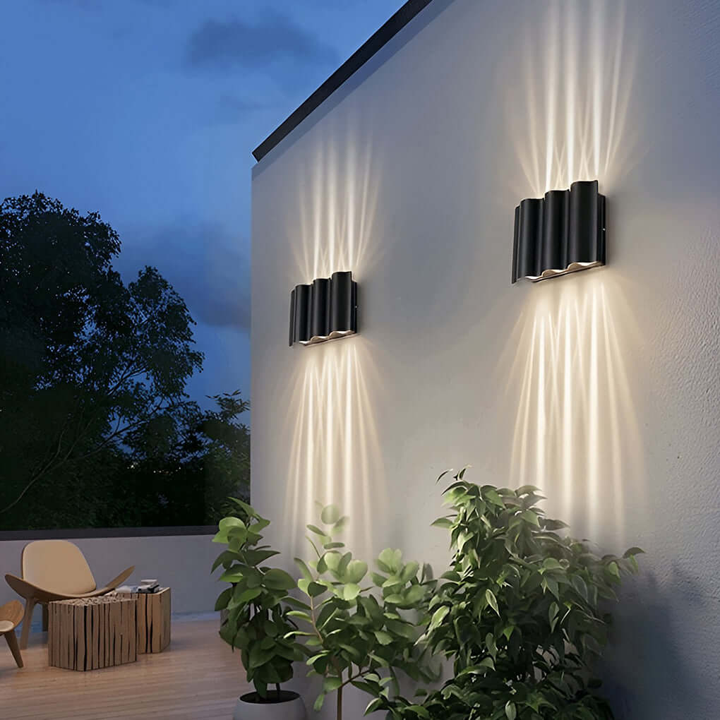 Outdoor Wall Sconce Modern LED Up Down Light Wavy Aluminum Patio