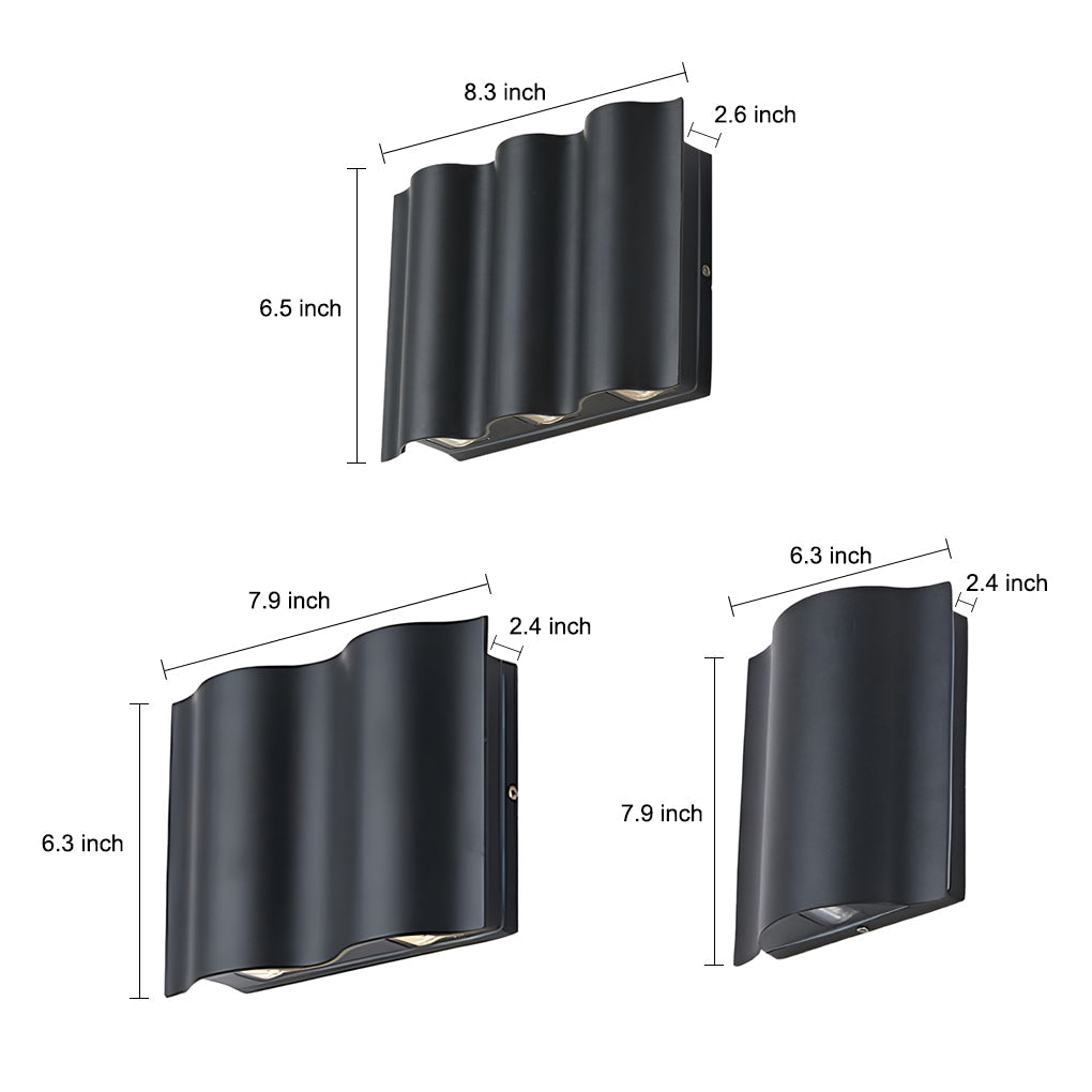 Outdoor Wall Sconce Modern LED Up Down Light Wavy Aluminum Patio