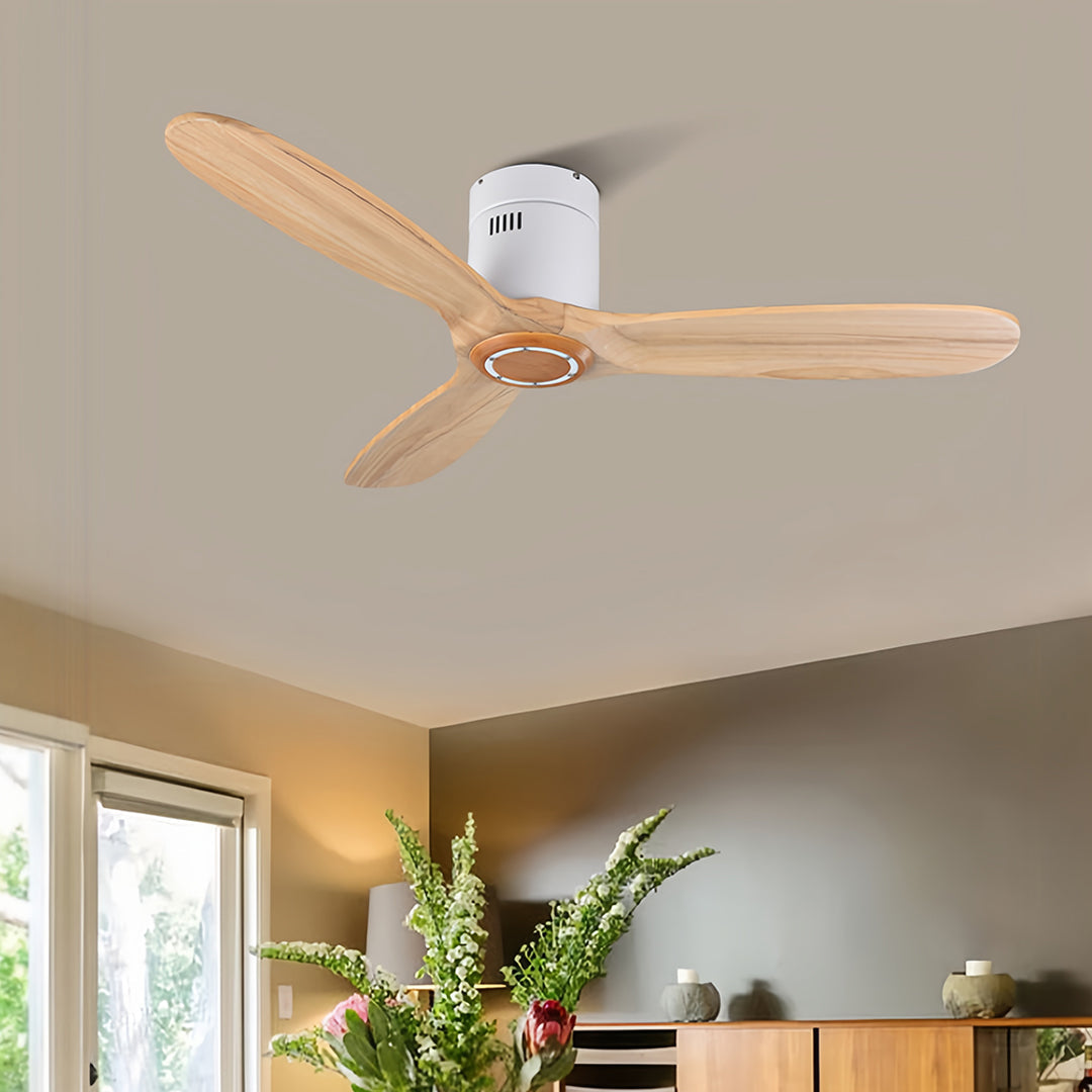 Solid Wood 3-Blade Ceiling Fan with Light and Remote