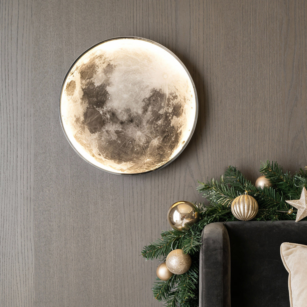 LED Wall Lamp - Round Moon Modern Art Sconce - Dimmable Bedroom Light