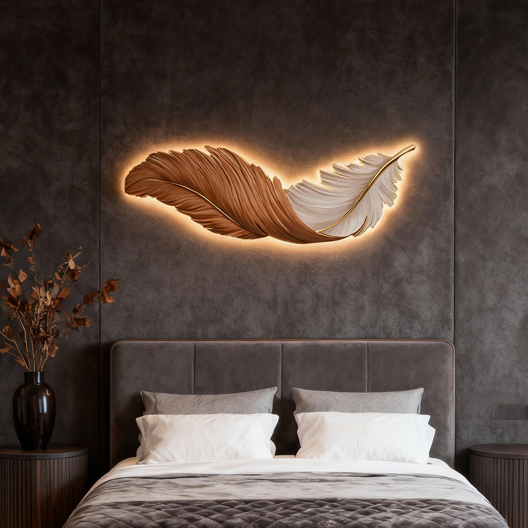 Wall Lamp Luxury Feather LED Art Deco Bedroom Living Room Sconce