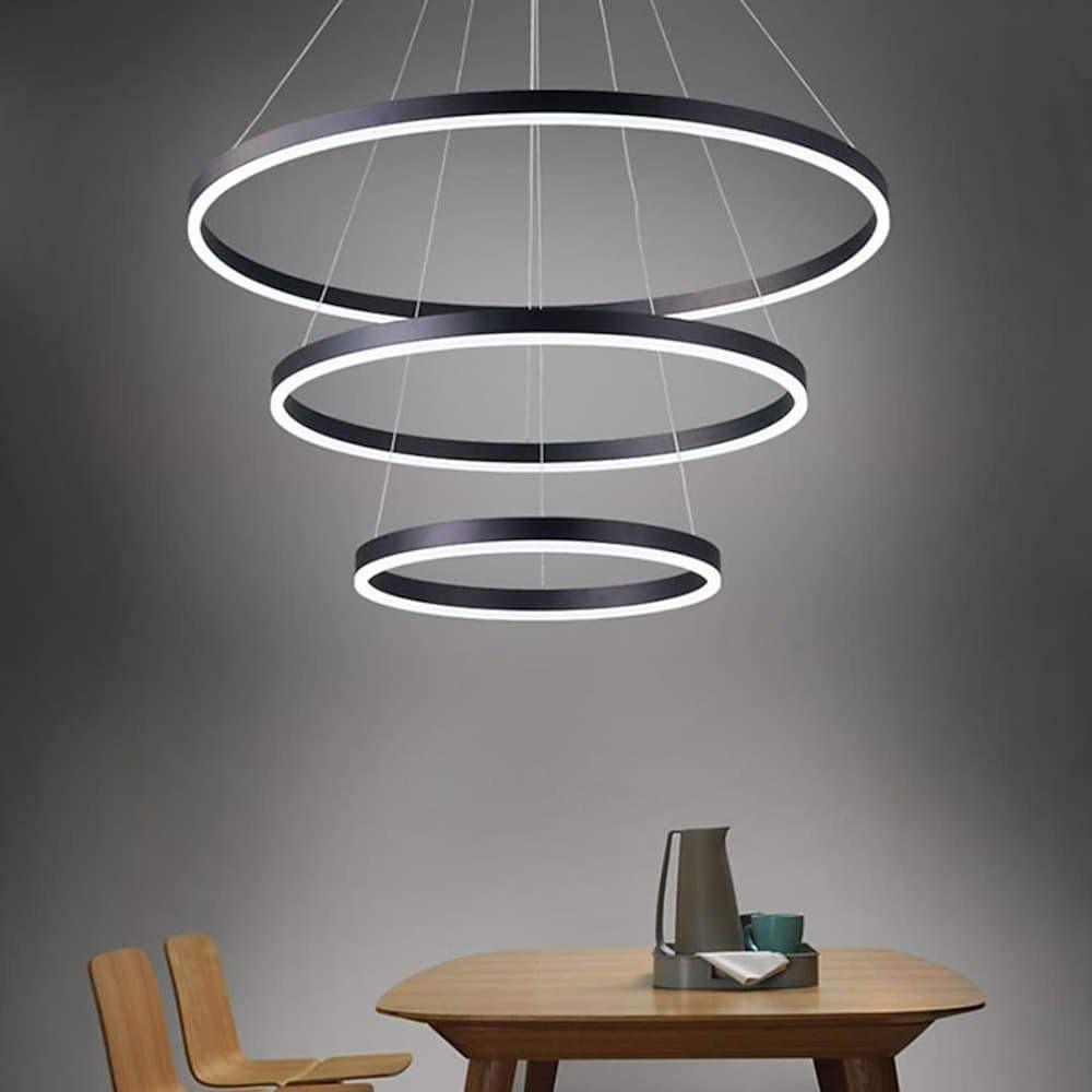 LED Chandelier Modern 3-Ring Trio Pendant Dimmable Bedroom Ceiling