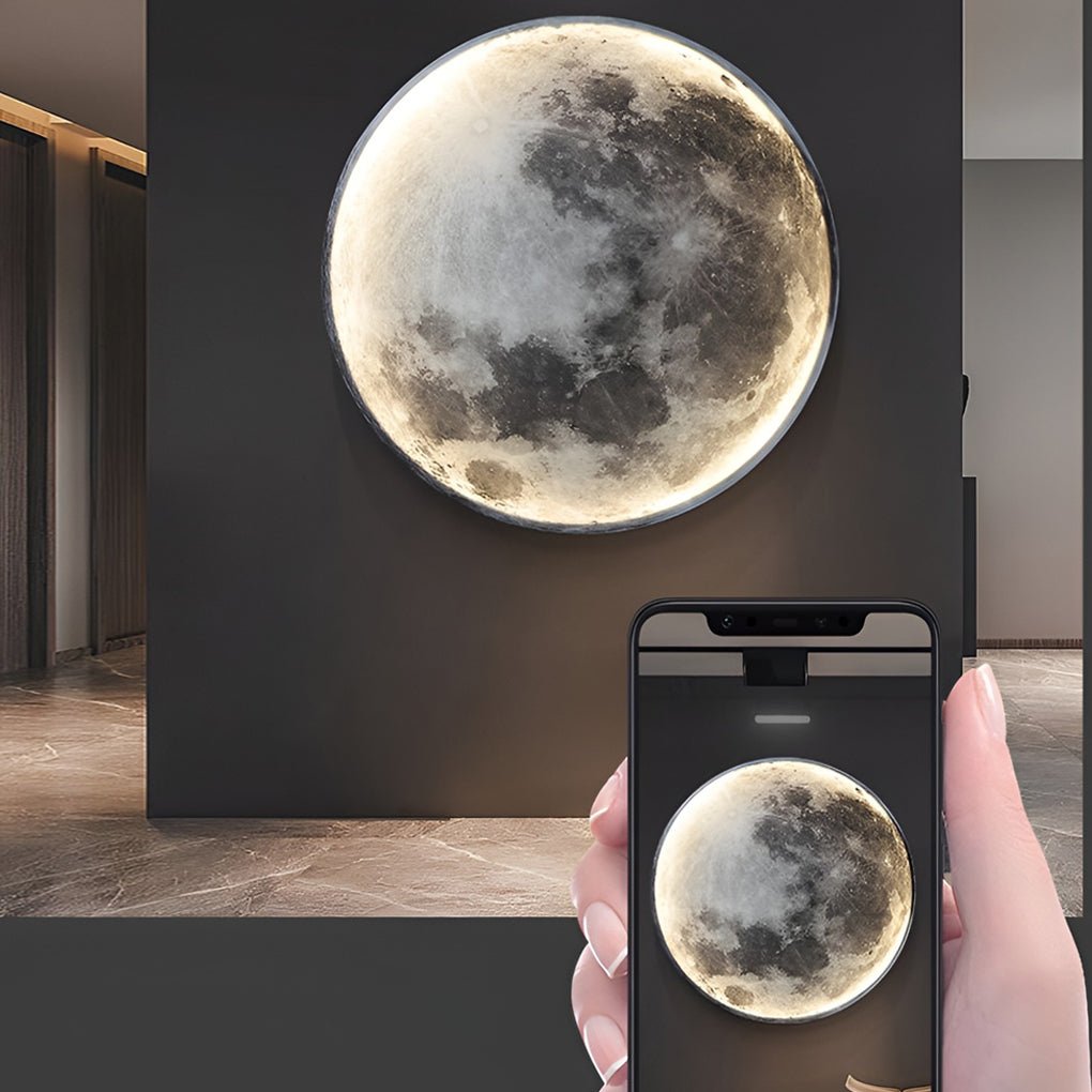 LED Wall Lamp - Round Moon Modern Art Sconce - Dimmable Bedroom Light