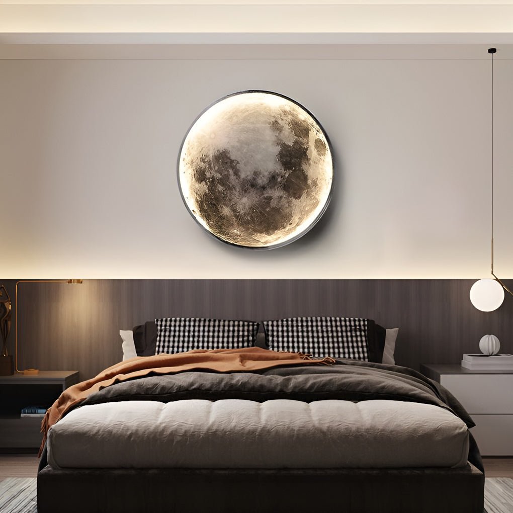 LED Wall Lamp Round Moon Modern Art Sconce Dimmable Bedroom Light