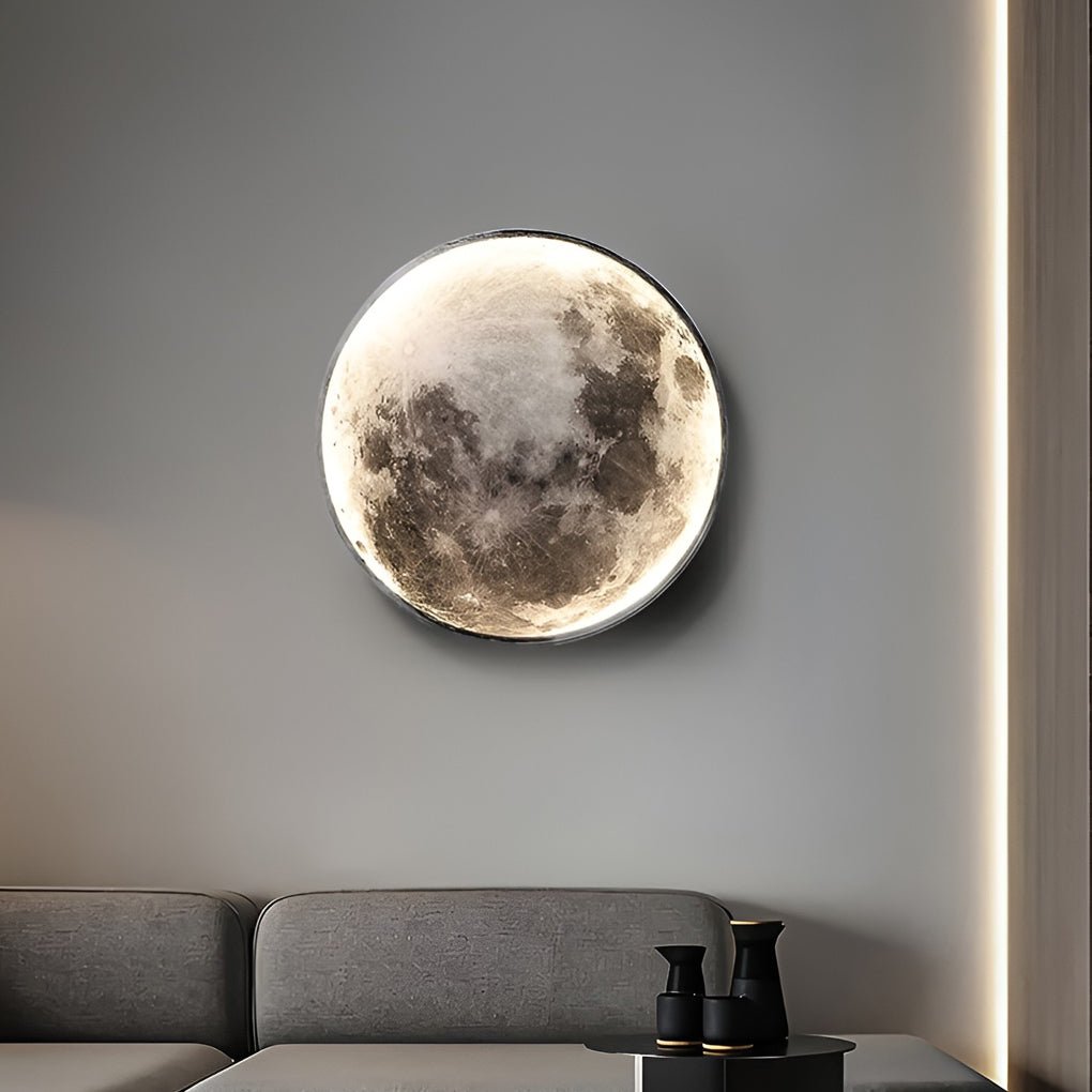 LED Wall Lamp - Round Moon Modern Art Sconce - Dimmable Bedroom Light