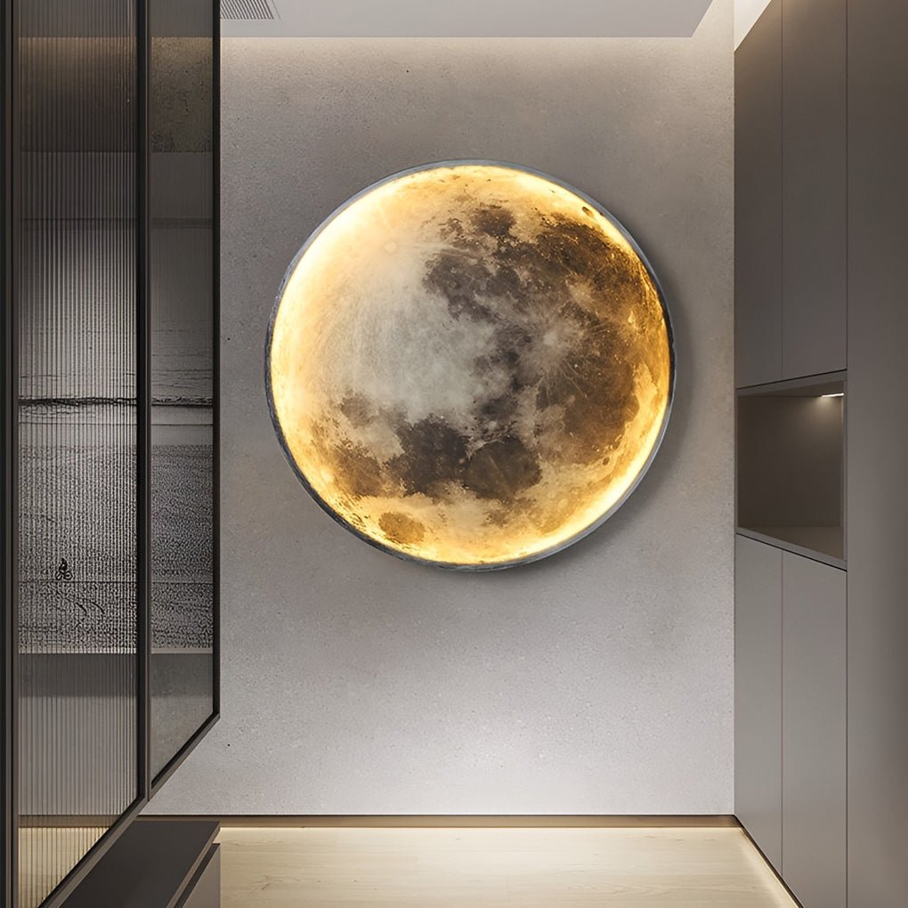 LED Wall Lamp - Round Moon Modern Art Sconce - Dimmable Bedroom Light