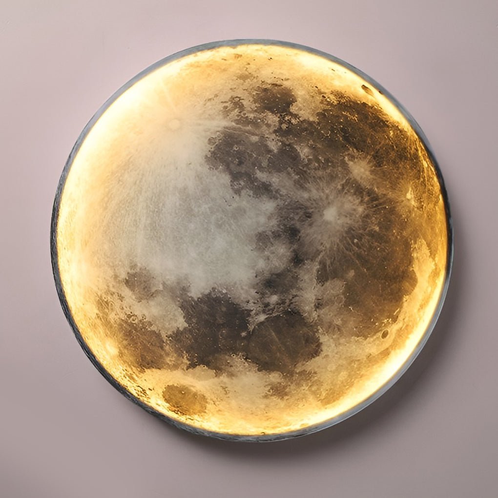 LED Wall Lamp - Round Moon Modern Art Sconce - Dimmable Bedroom Light