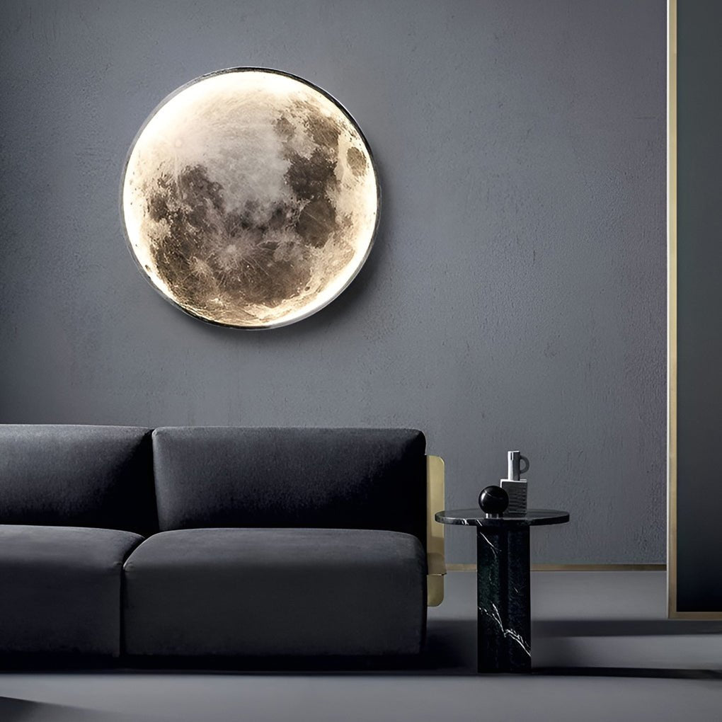 LED Wall Lamp - Round Moon Modern Art Sconce - Dimmable Bedroom Light