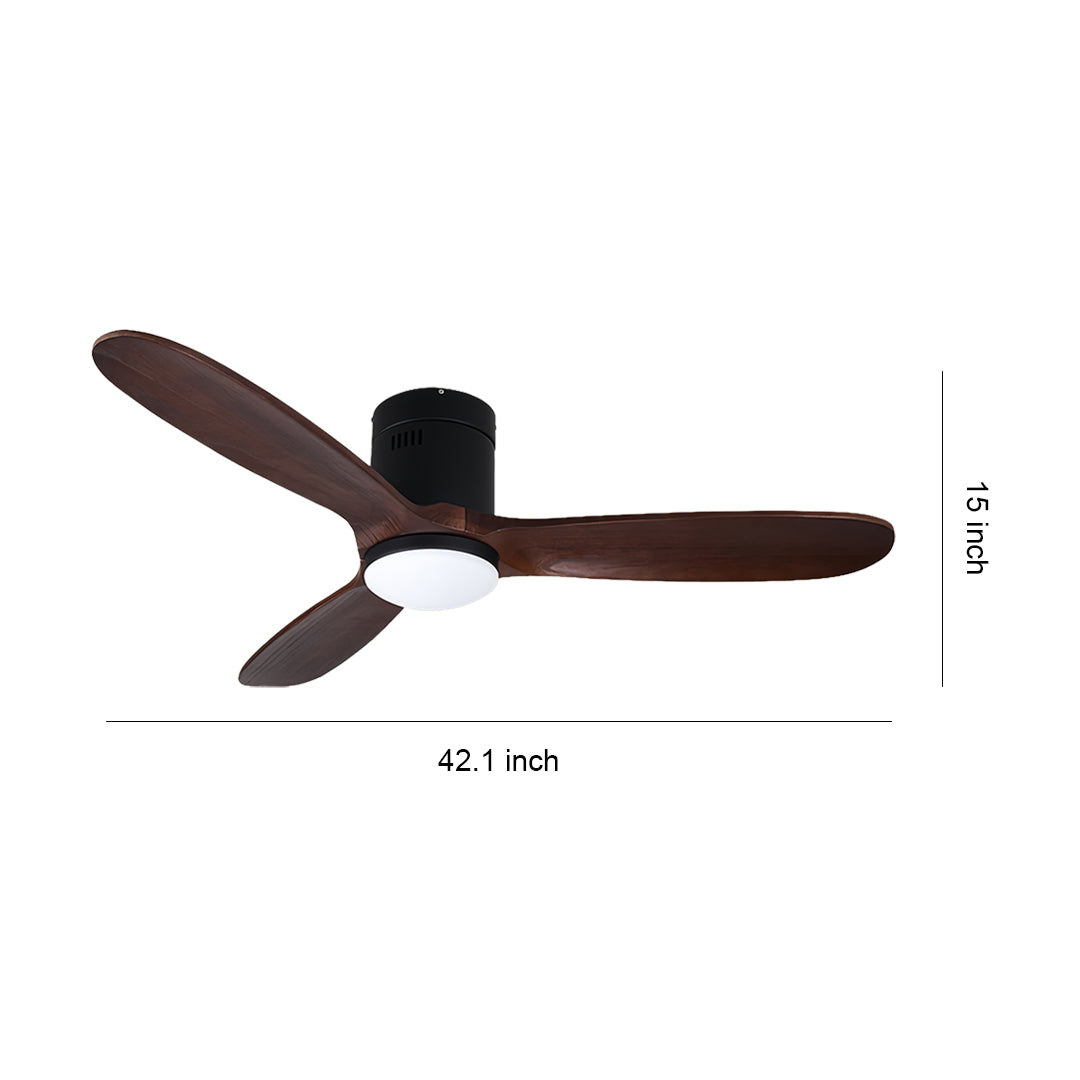 Solid Wood 3-Blade Ceiling Fan with Light & Remote