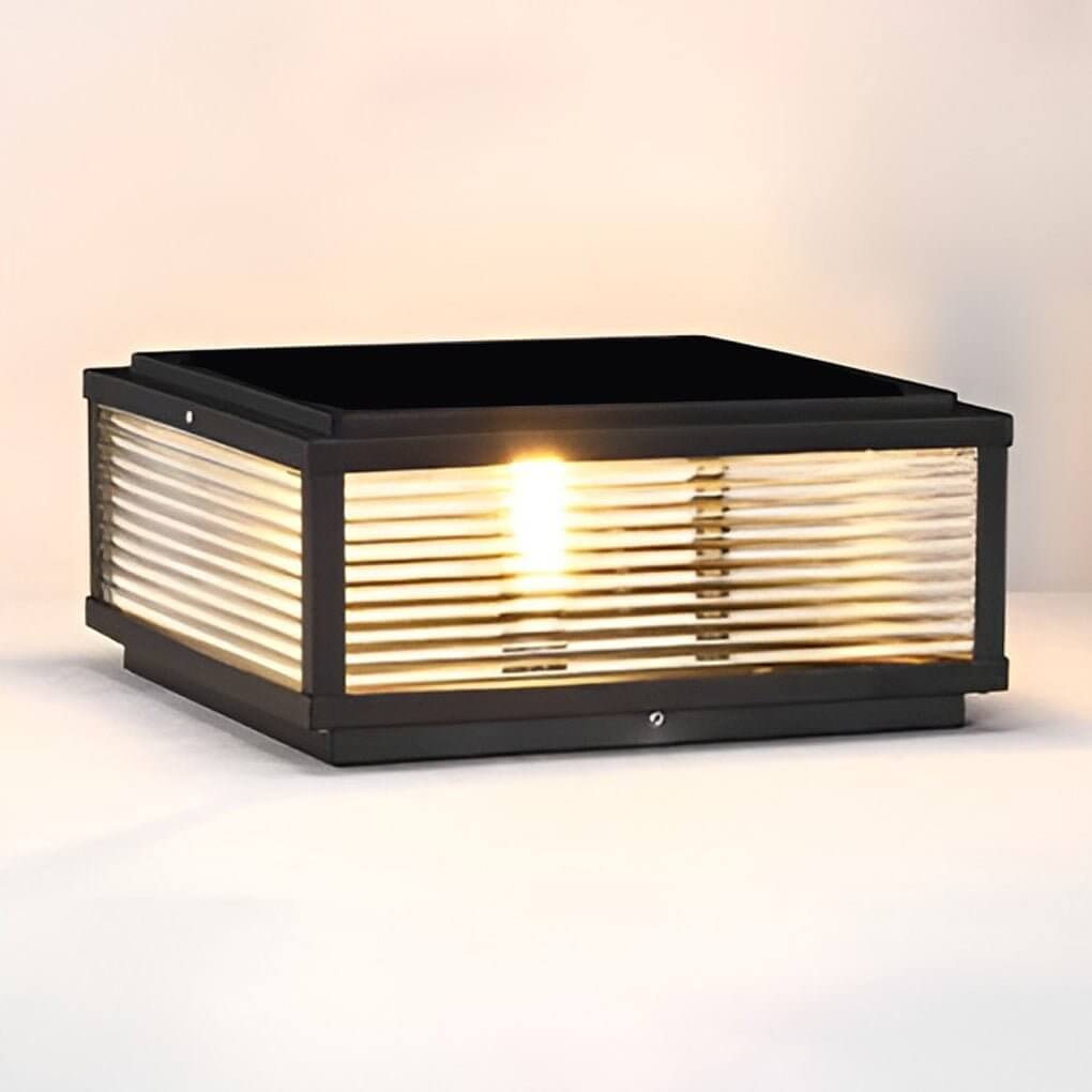 Outdoor Pillar Light Modern Ribbed Glass LED Solar Garden Post Lamp