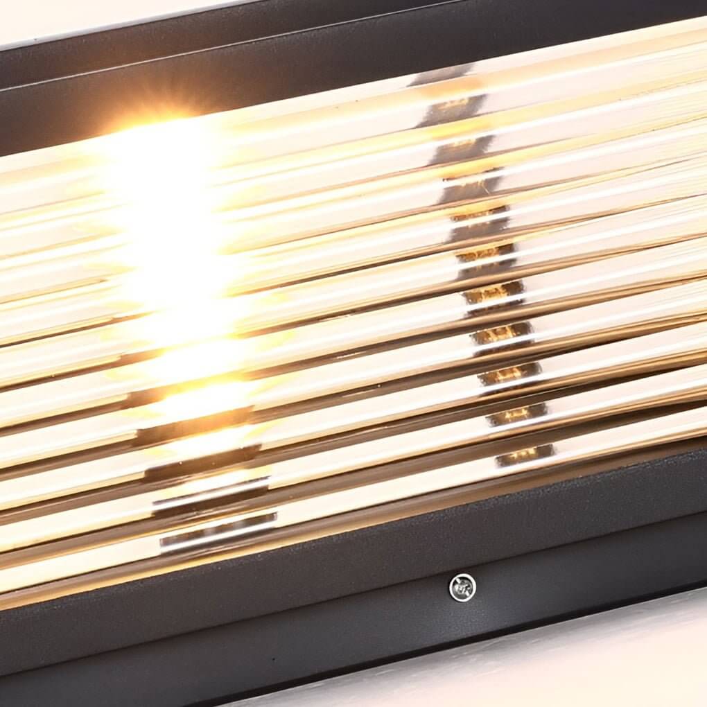 Outdoor Pillar Light Modern Ribbed Glass LED Solar Garden Post Lamp
