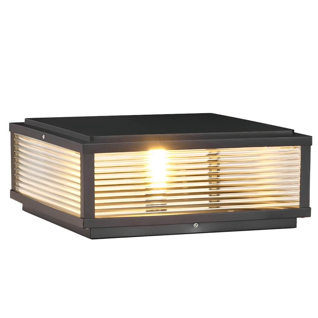 Outdoor Pillar Light Modern Ribbed Glass LED Solar Garden Post Lamp