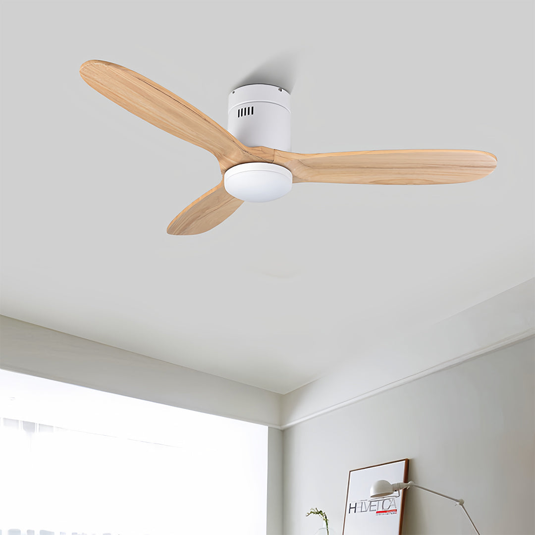 Solid Wood 3-Blade Ceiling Fan with Light & Remote