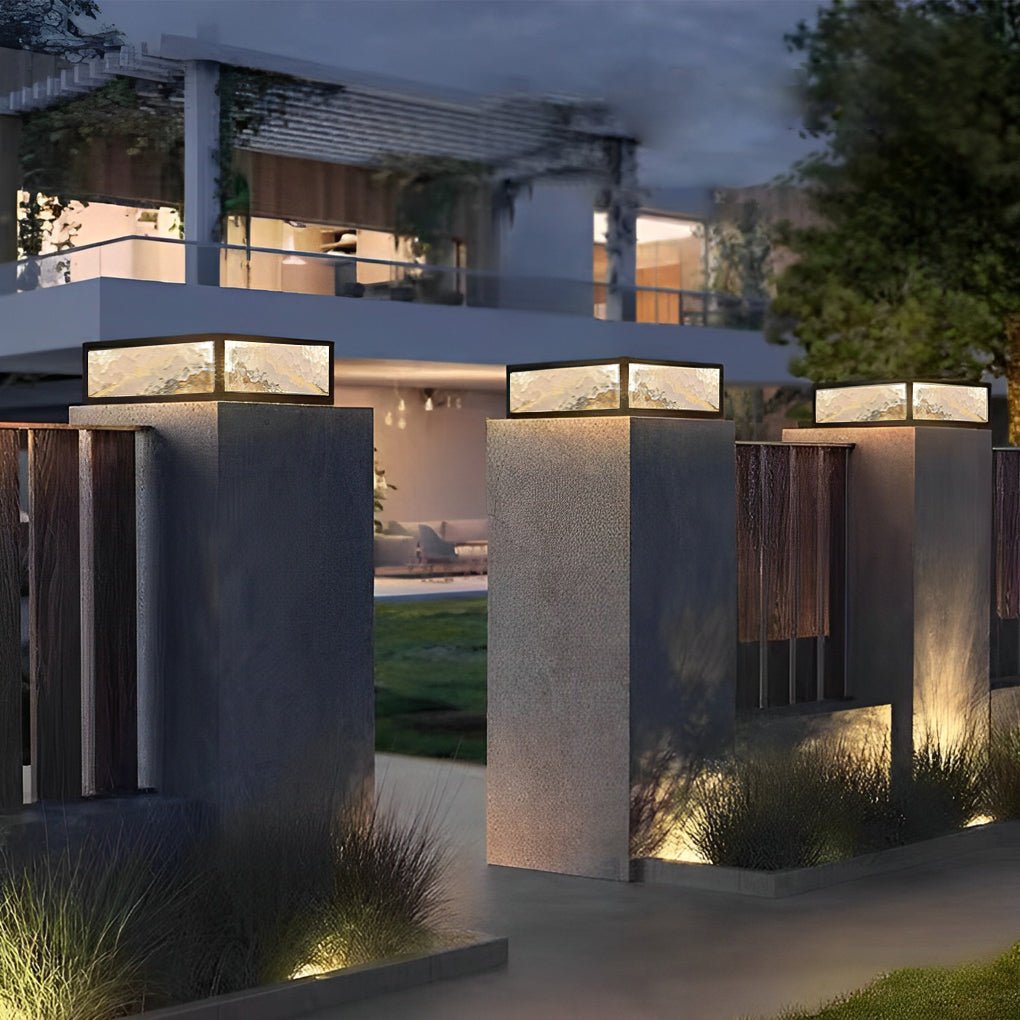 Outdoor Pillar Light - Modern Square LED Solar Post - Waterproof Gate Lamp