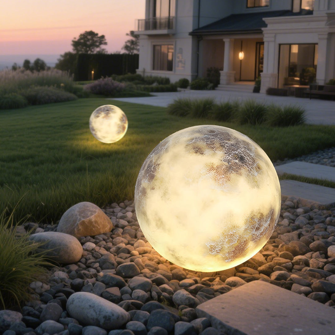 Outdoor Lawn Light - Modern LED Moon Globe - Solar Garden Pillar Lamp