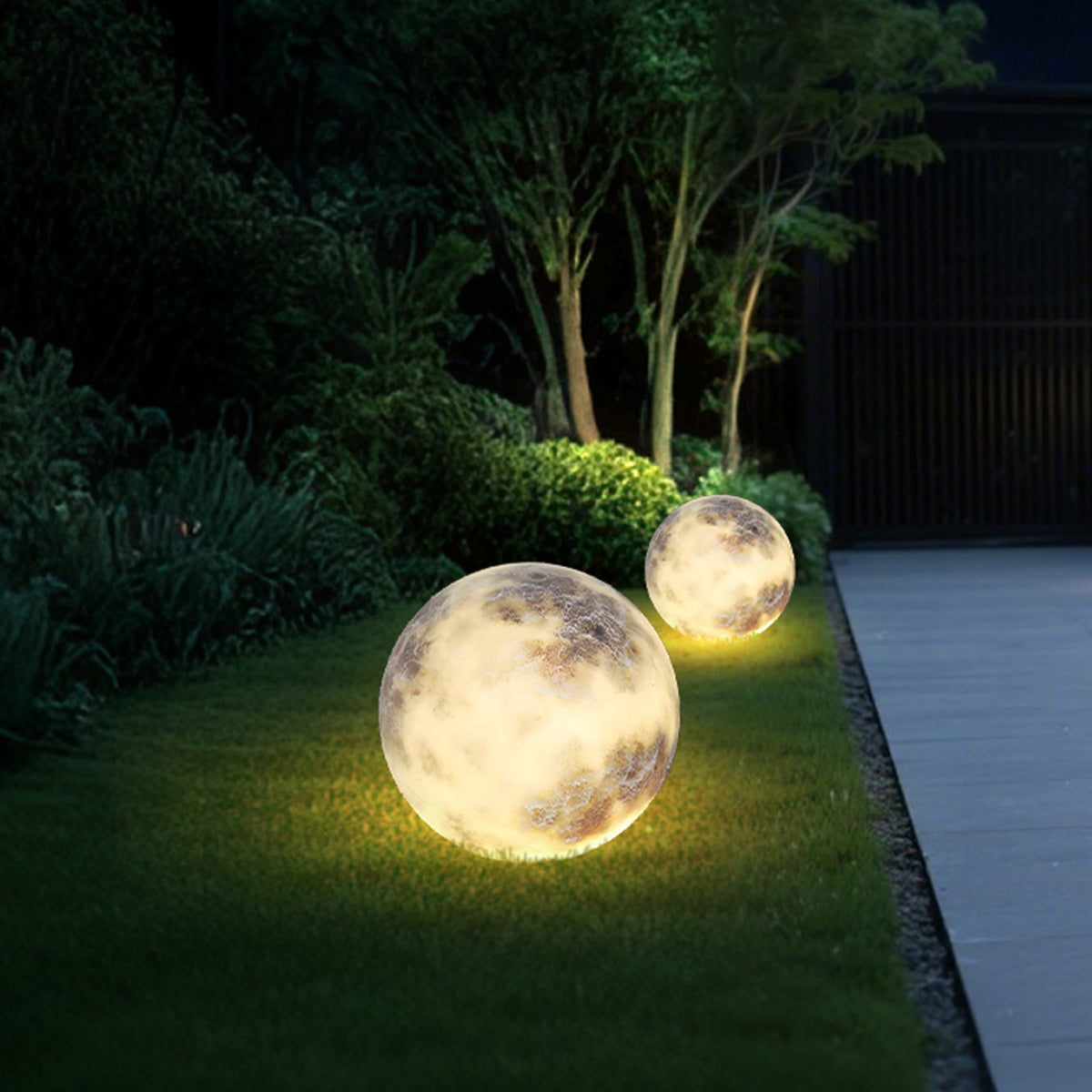 Outdoor Lawn Light - Modern LED Moon Globe - Solar Garden Pillar Lamp