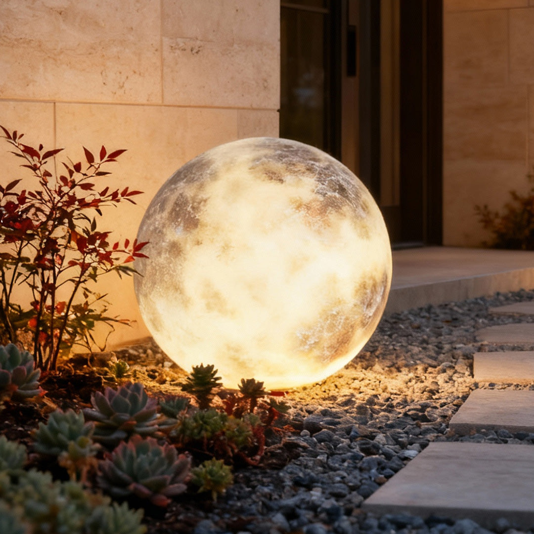 Outdoor Lawn Light - Modern LED Moon Globe - Solar Garden Pillar Lamp