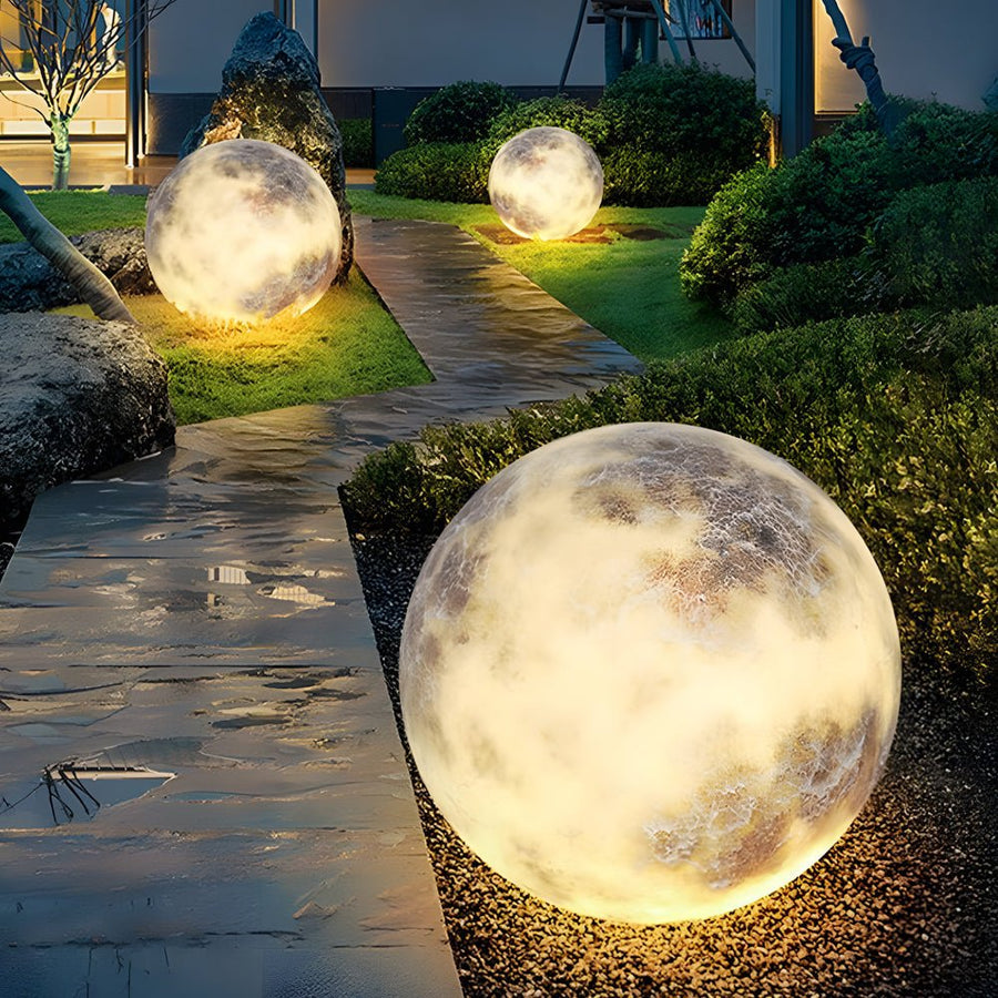 Outdoor Lawn Light - Modern LED Moon Globe - Solar Garden Pillar Lamp