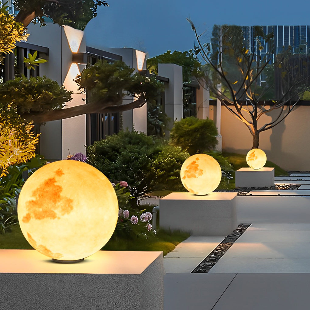 Outdoor Pillar Light Solar Moon Stone LED Garden Gate Post Lamp