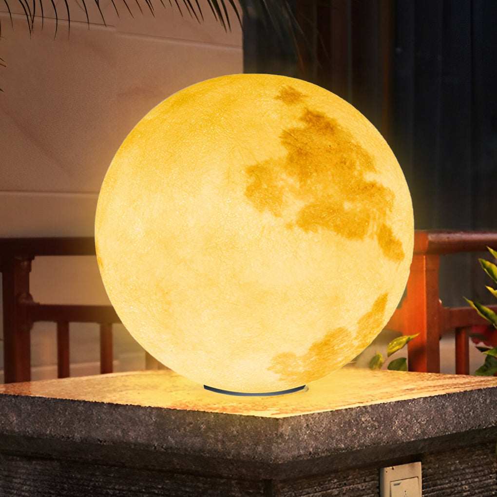 Outdoor Pillar Light - Solar Moon Stone LED - Garden Gate Post Lamp