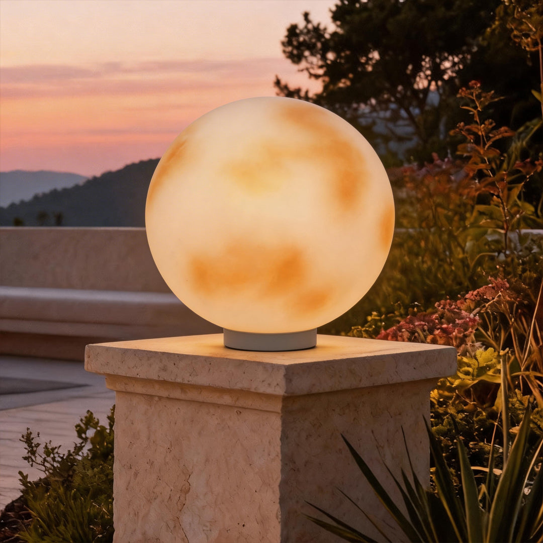 Outdoor Pillar Light - Solar Moon Stone LED - Garden Gate Post Lamp