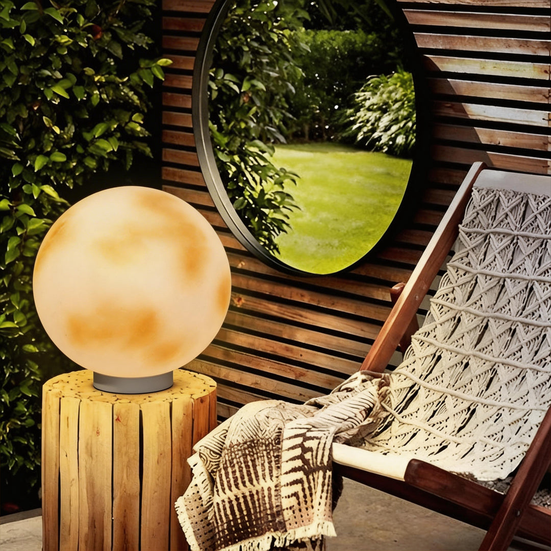 Outdoor Pillar Light - Solar Moon Stone LED - Garden Gate Post Lamp