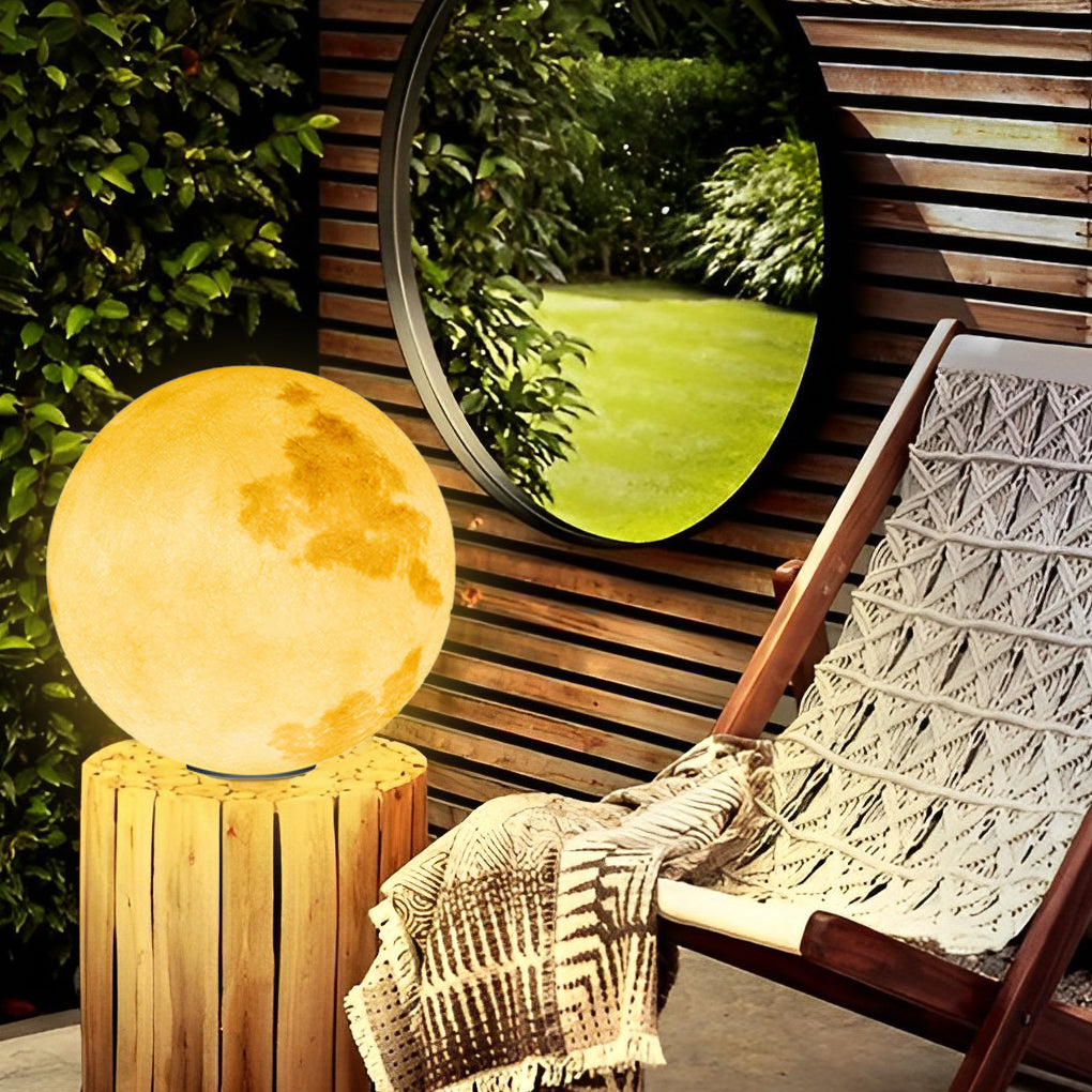 Outdoor Pillar Light - Solar Moon Stone LED - Garden Gate Post Lamp