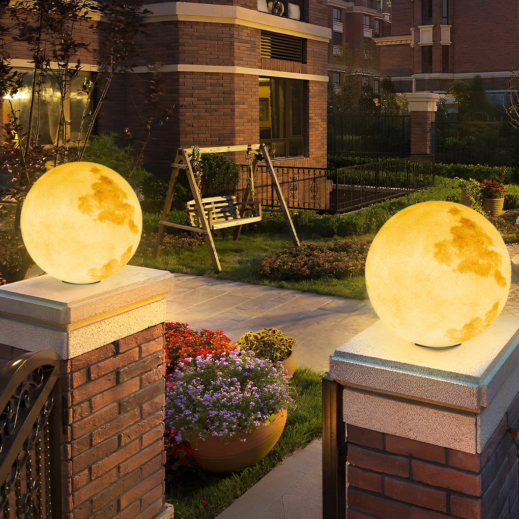 Outdoor Pillar Light - Solar Moon Stone LED - Garden Gate Post Lamp